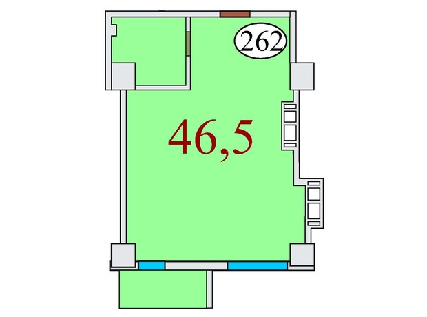 ЖК Баку: планировка 1-комнатной квартиры 46.5 м²