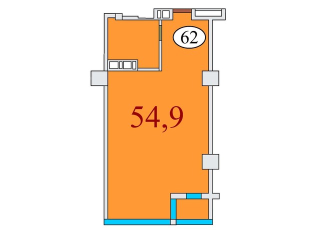 ЖК Баку: планировка 1-комнатной квартиры 54.9 м²