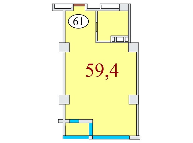 ЖК Баку: планировка 1-комнатной квартиры 59.4 м²