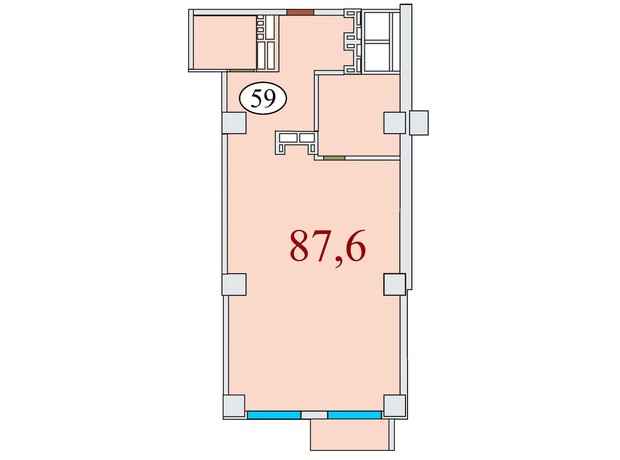 ЖК Баку: планування 2-кімнатної квартири 87.6 м²