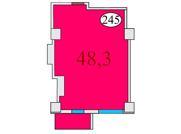 ЖК Баку: планування 1-кімнатної квартири 48.3 м²