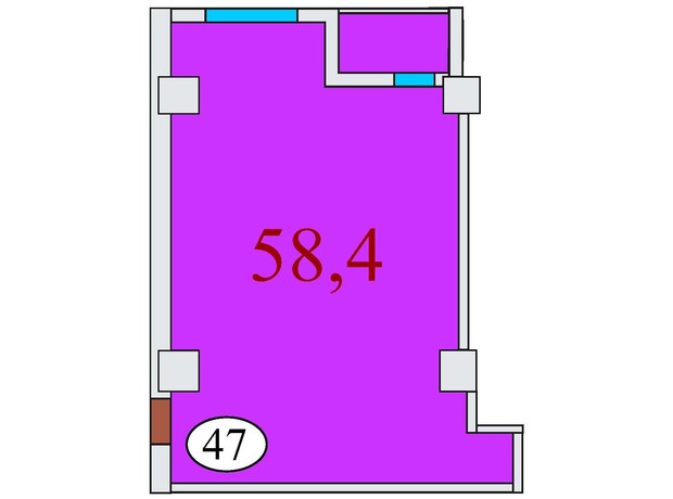 ЖК Баку: планування 1-кімнатної квартири 58.4 м²