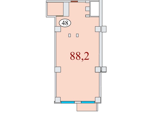 ЖК Баку: планування 1-кімнатної квартири 88.2 м²