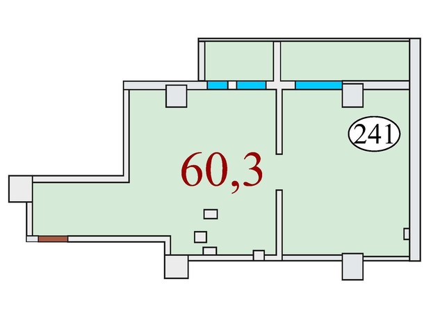 ЖК Баку: планировка 1-комнатной квартиры 60.3 м²