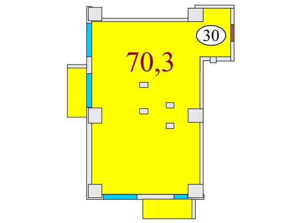 ЖК Баку: планировка 2-комнатной квартиры 70.3 м²