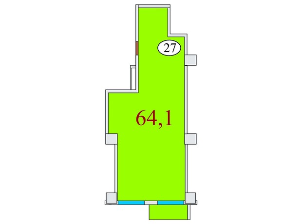 ЖК Баку: планування 2-кімнатної квартири 64.1 м²