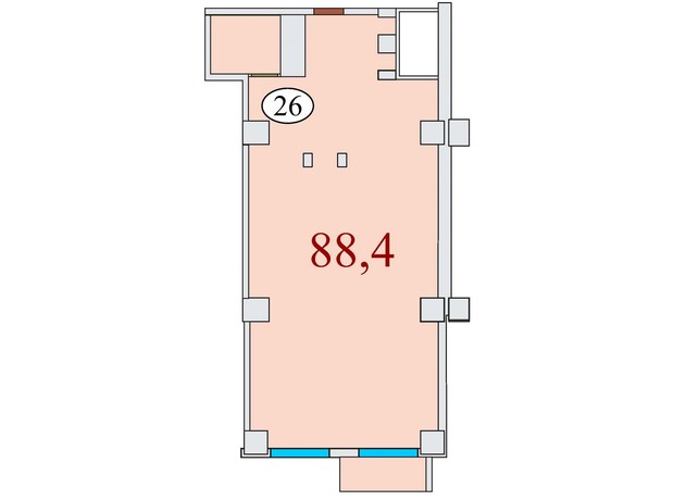 ЖК Баку: планировка 2-комнатной квартиры 88.4 м²