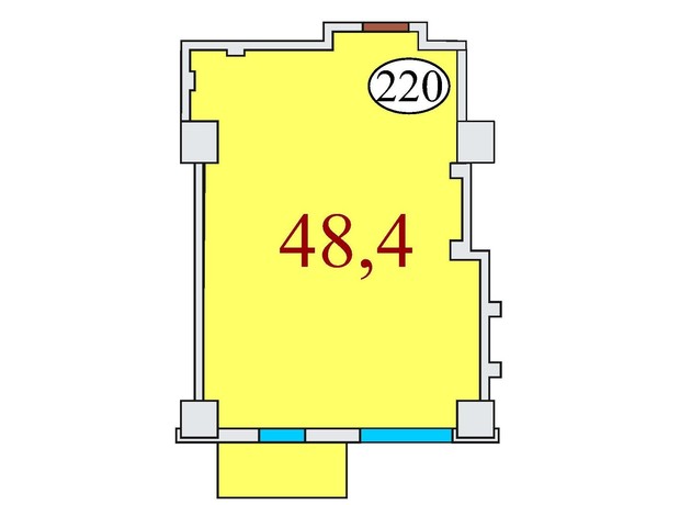 ЖК Баку: планування 1-кімнатної квартири 48.4 м²