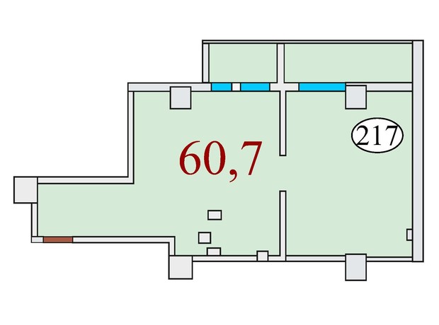 ЖК Баку: планировка 1-комнатной квартиры 60.7 м²