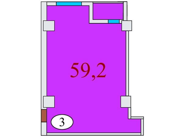 ЖК Баку: планировка 1-комнатной квартиры 59.2 м²