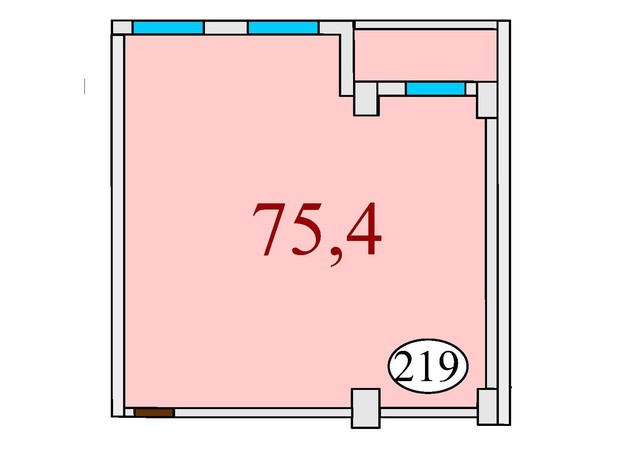 ЖК Баку: планировка 2-комнатной квартиры 75.4 м²