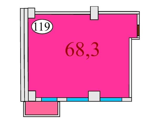 ЖК Баку: планировка 2-комнатной квартиры 68.3 м²