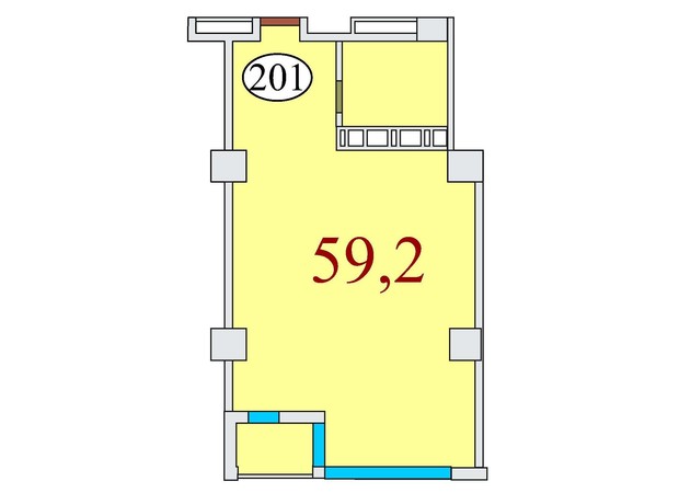 ЖК Баку: планировка 1-комнатной квартиры 59.2 м²