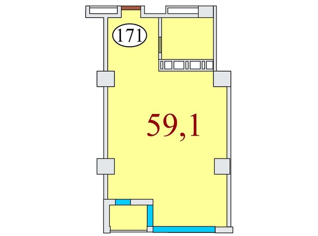 ЖК Баку: планування 1-кімнатної квартири 59.1 м²