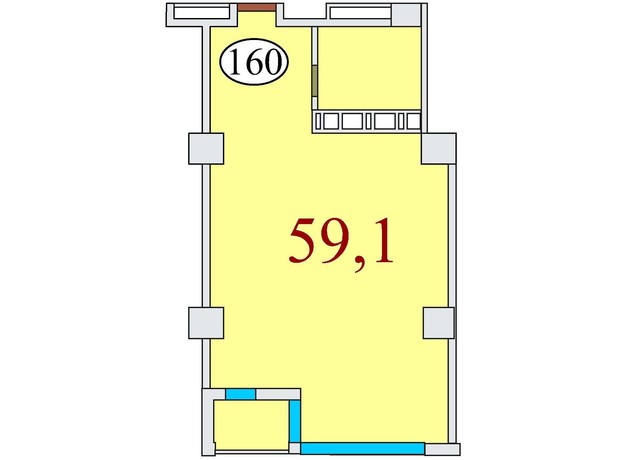 ЖК Баку: планування 1-кімнатної квартири 59.1 м²