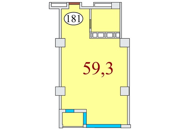 ЖК Баку: планировка 1-комнатной квартиры 59.3 м²