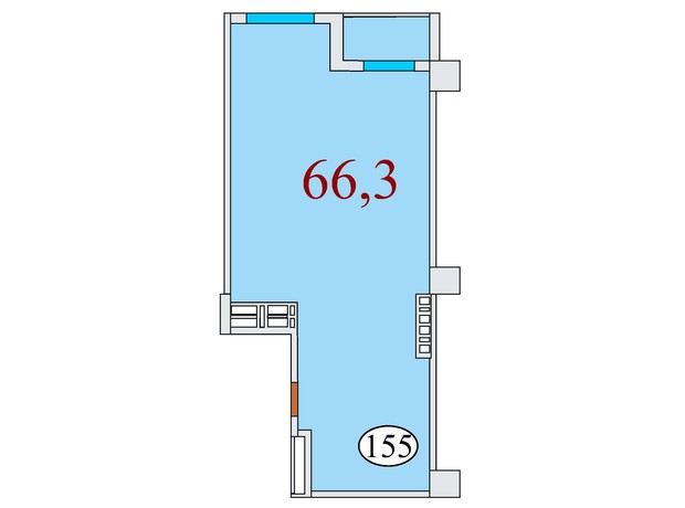 ЖК Баку: планировка 1-комнатной квартиры 66.3 м²