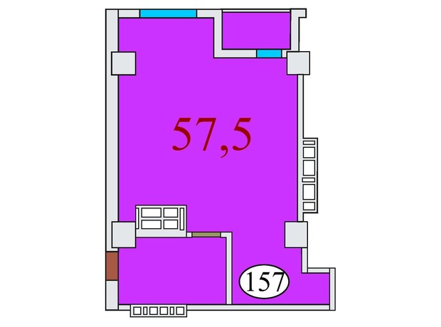 ЖК Баку: планировка 1-комнатной квартиры 57.5 м²