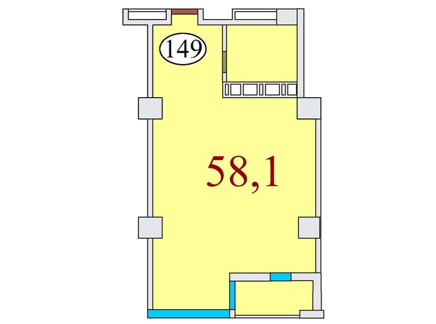 ЖК Баку: планування 1-кімнатної квартири 58.1 м²