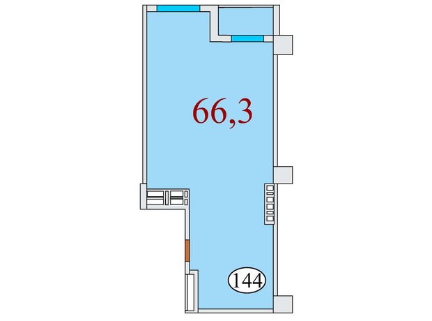 ЖК Баку: планування 1-кімнатної квартири 66.3 м²