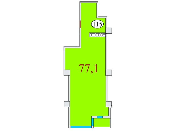 ЖК Баку: планировка 2-комнатной квартиры 77.1 м²