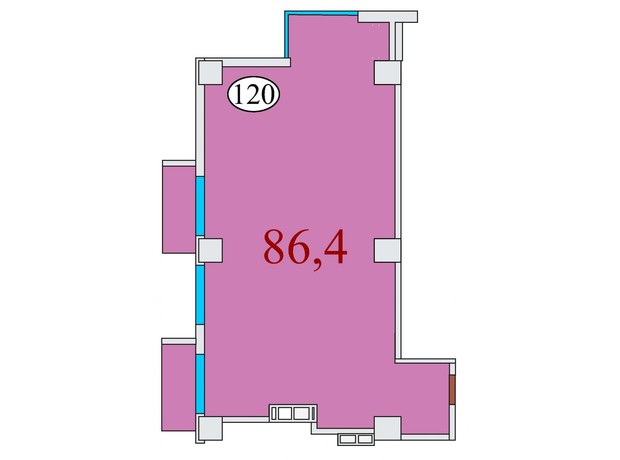 ЖК Баку: планировка 2-комнатной квартиры 86.4 м²