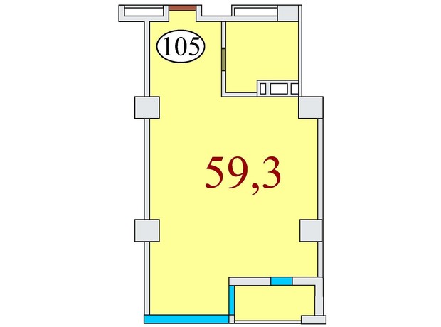 ЖК Баку: планування 1-кімнатної квартири 59.3 м²