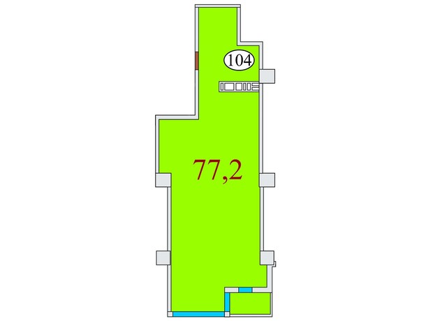 ЖК Баку: планування 2-кімнатної квартири 77.2 м²