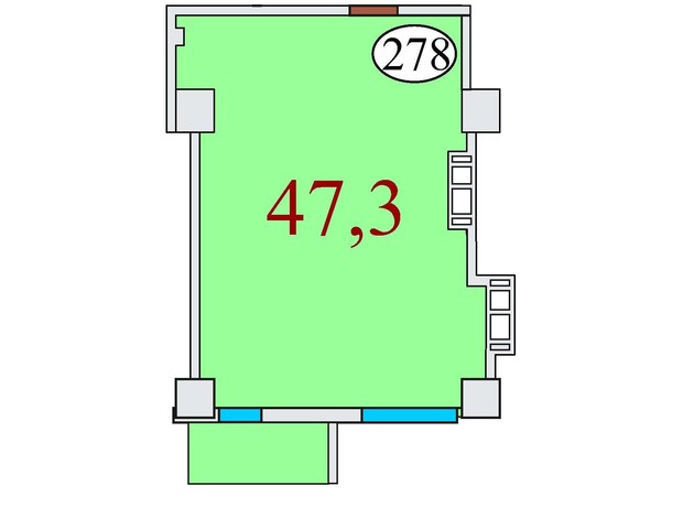 ЖК Баку: планування 1-кімнатної квартири 47.3 м²