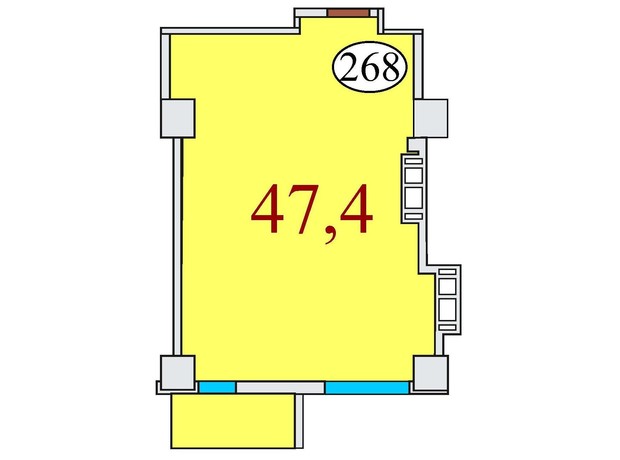 ЖК Баку: планування 1-кімнатної квартири 47.4 м²