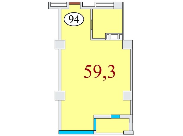 ЖК Баку: планування 1-кімнатної квартири 59.3 м²