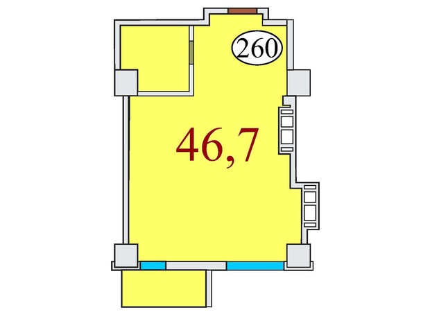 ЖК Баку: планування 1-кімнатної квартири 46.7 м²