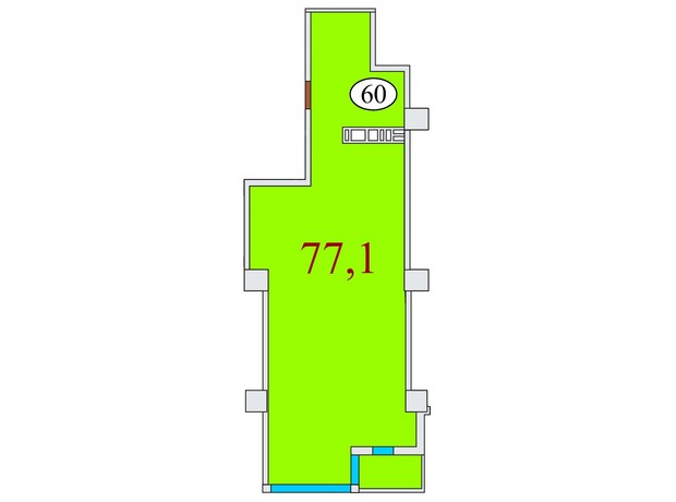 ЖК Баку: планування 2-кімнатної квартири 77.1 м²