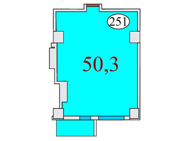 ЖК Баку: планировка 1-комнатной квартиры 50.3 м²