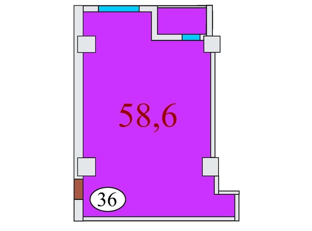 ЖК Баку: планування 1-кімнатної квартири 58.6 м²