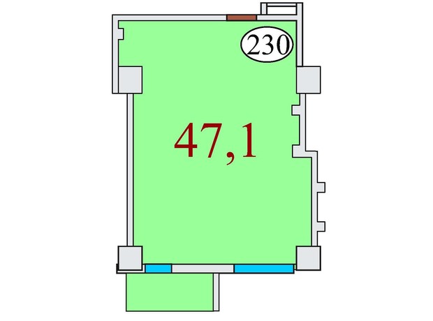 ЖК Баку: планування 1-кімнатної квартири 47.1 м²