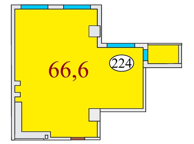 ЖК Баку: планировка 2-комнатной квартиры 66.6 м²