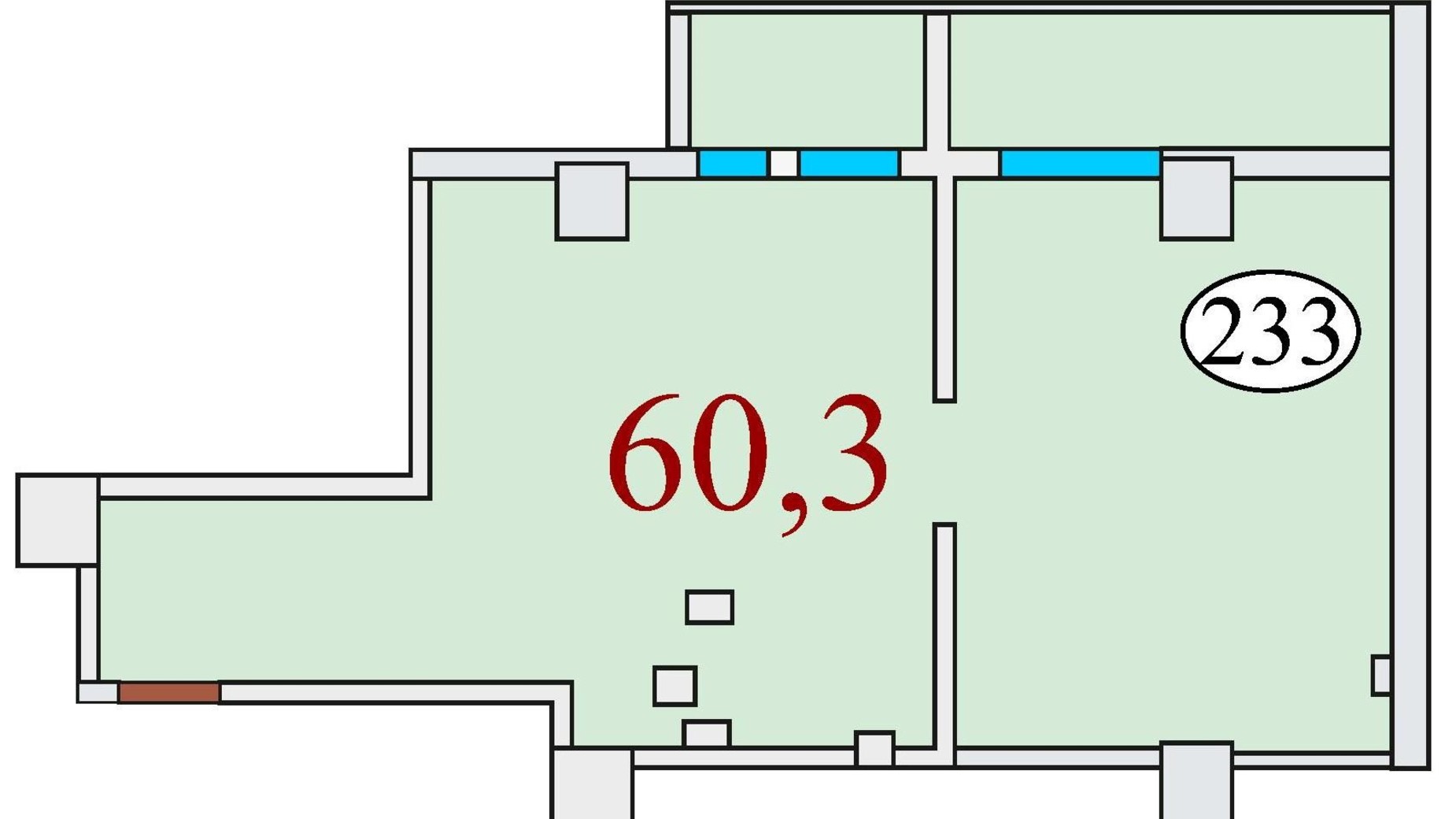 Планировка 1-комнатной квартиры в ЖК Баку 60.3 м², фото 624750