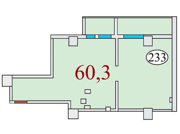 ЖК Баку: планування 1-кімнатної квартири 60.3 м²