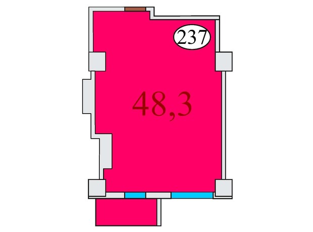 ЖК Баку: планування 1-кімнатної квартири 48.3 м²