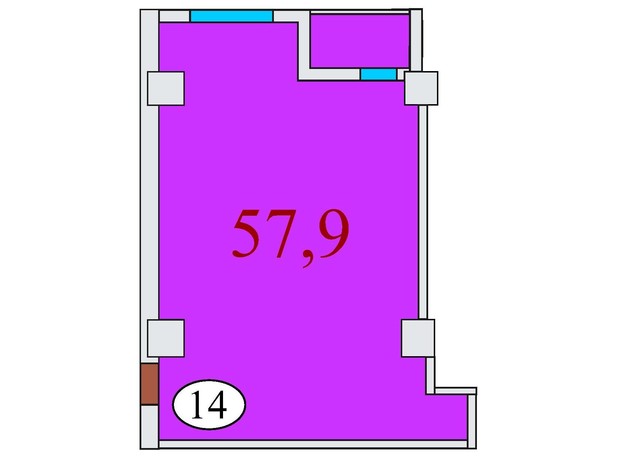 ЖК Баку: планировка 1-комнатной квартиры 57.9 м²
