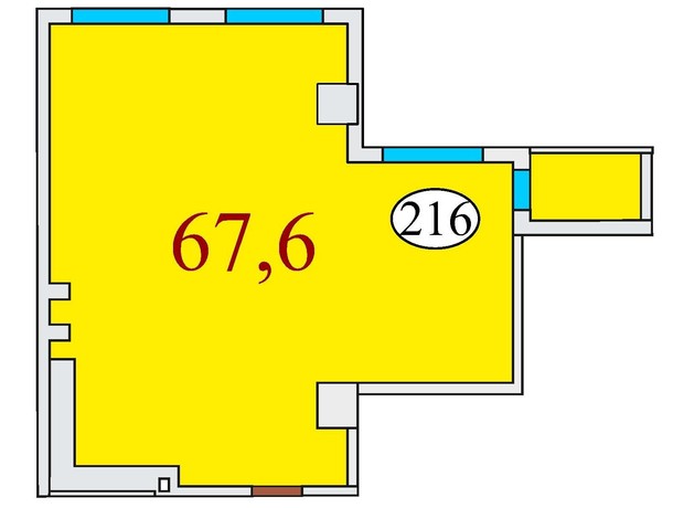 ЖК Баку: планування 1-кімнатної квартири 67.6 м²