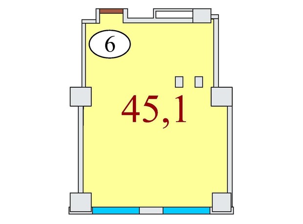 ЖК Баку: планировка 1-комнатной квартиры 45.1 м²