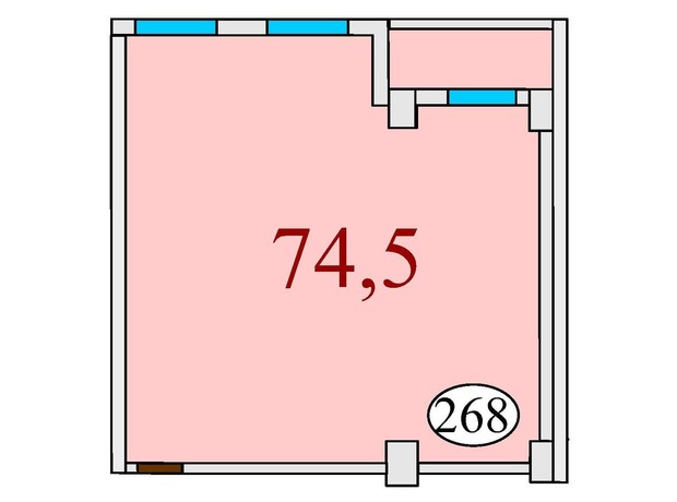 ЖК Баку: планування 2-кімнатної квартири 74.5 м²