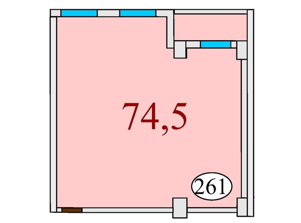 ЖК Баку: планировка 2-комнатной квартиры 74.5 м²