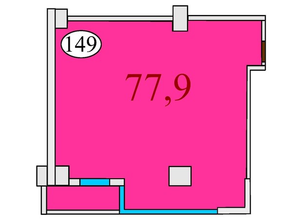 ЖК Баку: планировка 2-комнатной квартиры 77.9 м²