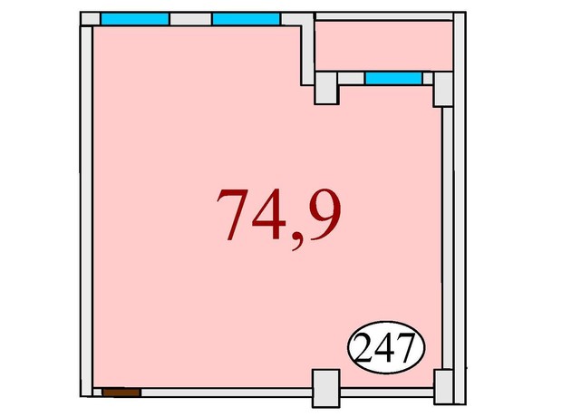 ЖК Баку: планировка 2-комнатной квартиры 74.9 м²