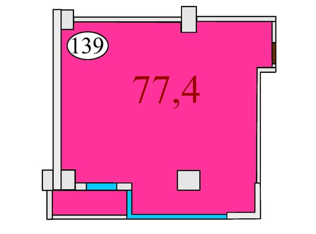 ЖК Баку: планування 2-кімнатної квартири 77.4 м²