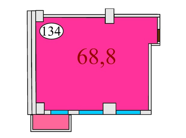 ЖК Баку: планування 2-кімнатної квартири 68.8 м²