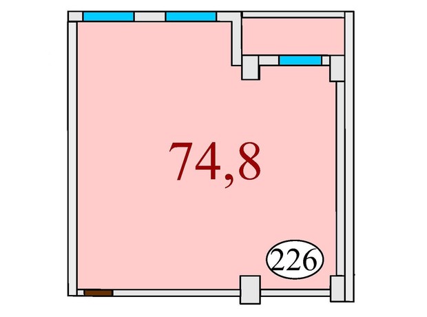ЖК Баку: планування 2-кімнатної квартири 74.8 м²